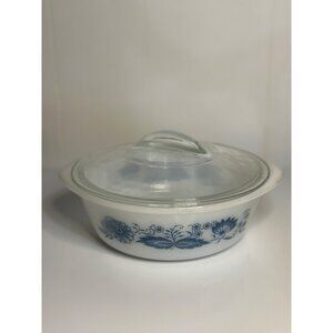 VTG Glasbake White & Blue Floral Casserole Dish with Lid – 5.5" Classic Bakeware